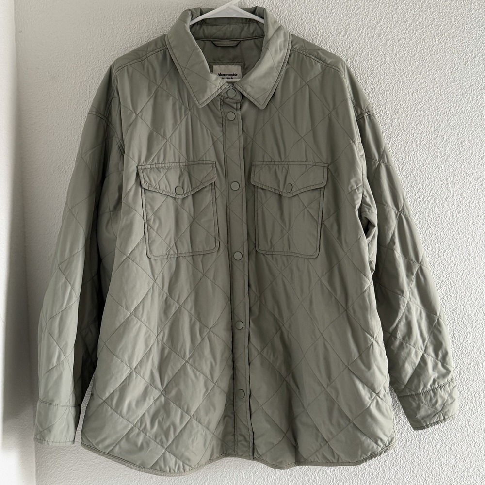 Abercrombie‎ & Fitch Womens Large Weather Resistant Quilted Green Shirt Jacket